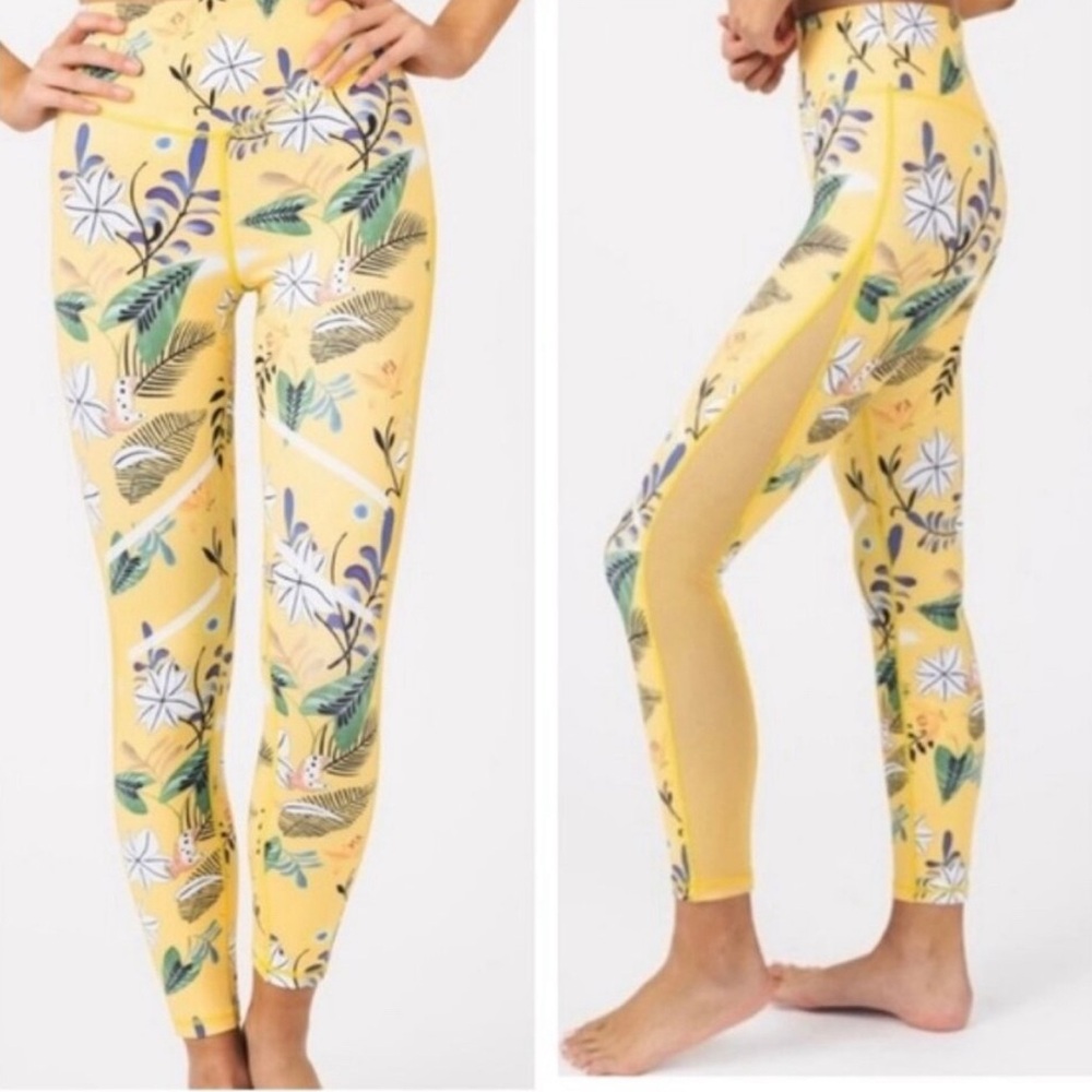 Zyia Active Yellow Floral Reflective Light n Tight High Rise Leggings Size 6-8
